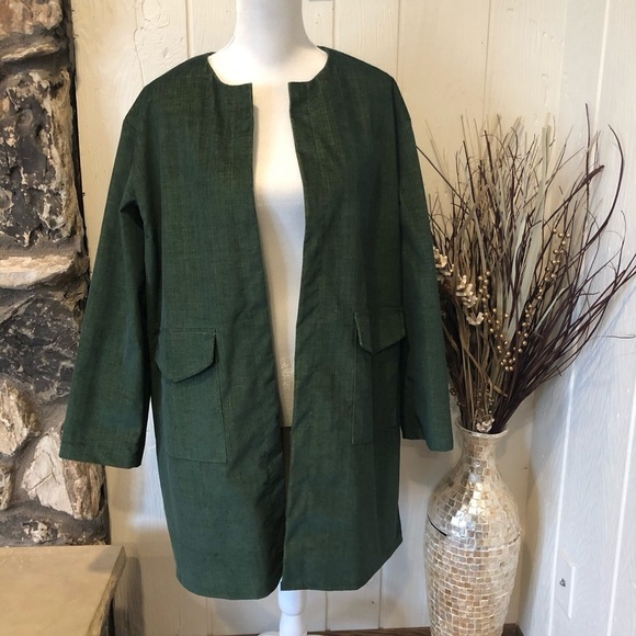 Women long sleeve green long blazer size M - Picture 2 of 7